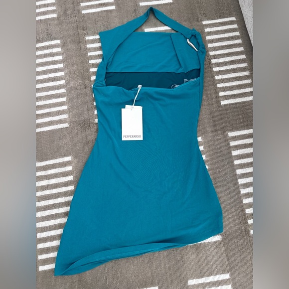 Peppermayo Teal Asymmetric Halter Dress - Picture 2 of 2